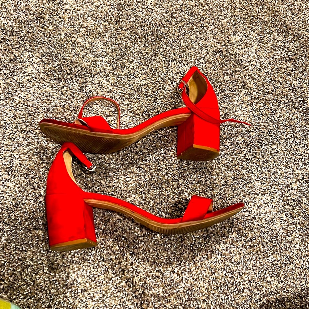 Short red chunky heels